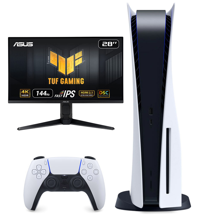 خرید پلی استیشن 5 دیسک خور + مانیتور Asus TUF VG28UQL1A 4K